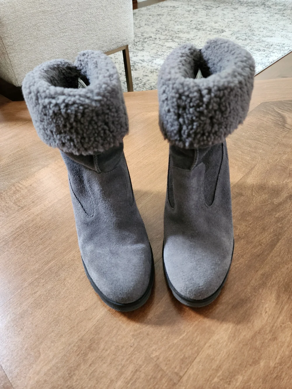 UGG Wedge Ankle Boots with Shearling Cuff - Gray